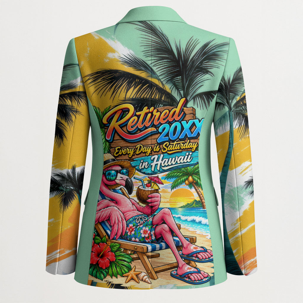 Hawaii Retirement Vacation Blazer Tropical Sunset Beach Pink Flamingo Surfboard Palm Tree TS04 - Polynesian Pride