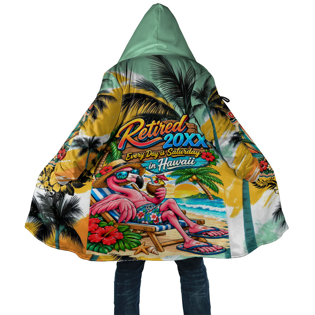 Hawaii Retirement Vacation Cloak Tropical Sunset Beach Pink Flamingo Surfboard Palm Tree TS04 Unisex Yellow Green - Polynesian Pride