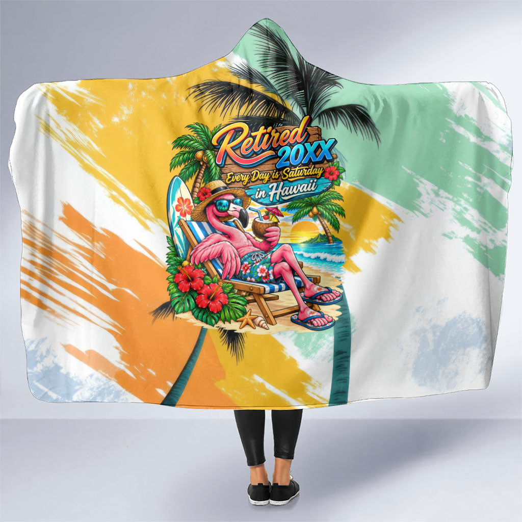 Hawaii Retirement Vacation Hooded Blanket Tropical Sunset Beach Pink Flamingo Surfboard Palm Tree TS04 One Size Yellow Green - Polynesian Pride