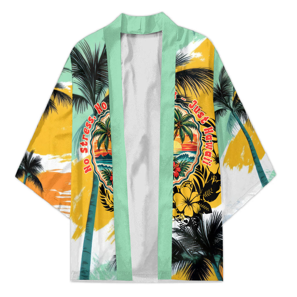 Hawaii Retirement Vacation Kimono Tropical Sunset Beach Pink Flamingo Surfboard Palm Tree TS04 Unisex Yellow Green - Polynesian Pride