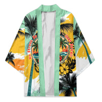 Hawaii Retirement Vacation Kimono Tropical Sunset Beach Pink Flamingo Surfboard Palm Tree TS04 Unisex Yellow Green - Polynesian Pride