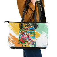 Hawaii Retirement Vacation Leather Tote Bag Tropical Sunset Beach Pink Flamingo Surfboard Palm Tree TS04 - Polynesian Pride