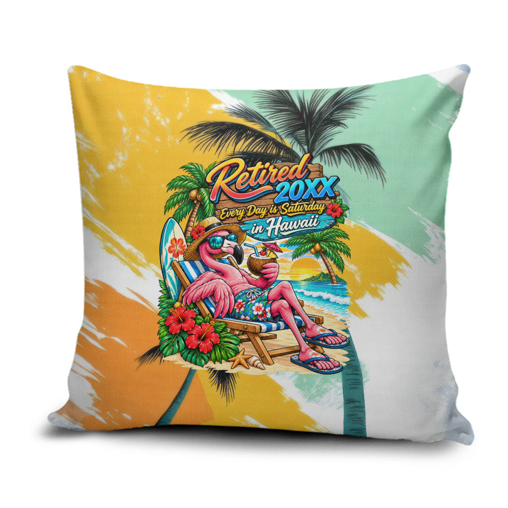 Hawaii Retirement Vacation Pillow Cover Tropical Sunset Beach Pink Flamingo Surfboard Palm Tree TS04 Yellow Green - Polynesian Pride