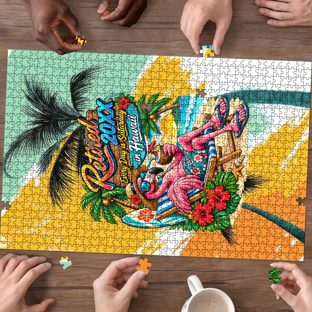 Hawaii Retirement Vacation Puzzle Tropical Sunset Beach Pink Flamingo Surfboard Palm Tree TS04 - Polynesian Pride