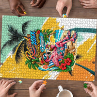Hawaii Retirement Vacation Puzzle Tropical Sunset Beach Pink Flamingo Surfboard Palm Tree TS04 - Polynesian Pride