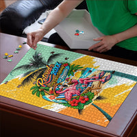 Hawaii Retirement Vacation Puzzle Tropical Sunset Beach Pink Flamingo Surfboard Palm Tree TS04 - Polynesian Pride