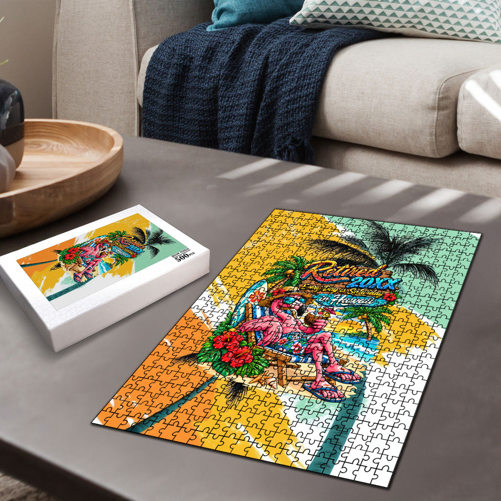 Hawaii Retirement Vacation Puzzle Tropical Sunset Beach Pink Flamingo Surfboard Palm Tree TS04 - Polynesian Pride
