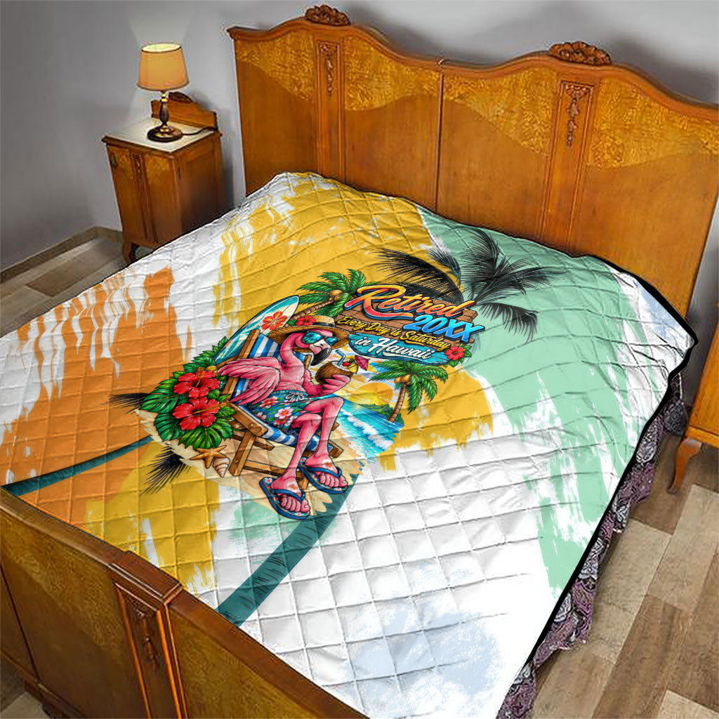 Hawaii Retirement Vacation Quilt Tropical Sunset Beach Pink Flamingo Surfboard Palm Tree TS04 - Polynesian Pride