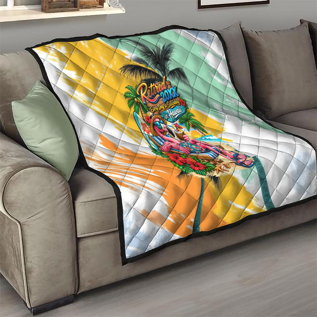 Hawaii Retirement Vacation Quilt Tropical Sunset Beach Pink Flamingo Surfboard Palm Tree TS04 - Polynesian Pride