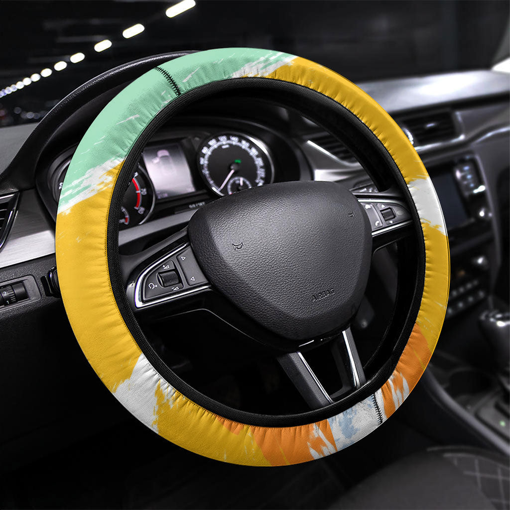 Hawaii Retirement Vacation Steering Wheel Cover Tropical Sunset Beach Pink Flamingo Surfboard Palm Tree TS04 Universal Fit Yellow Green - Polynesian Pride
