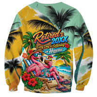 Hawaii Retirement Vacation Sweatshirt Tropical Sunset Beach Pink Flamingo Surfboard Palm Tree