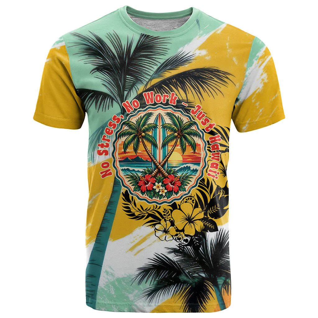 Hawaii Retirement Vacation T Shirt Tropical Sunset Beach Pink Flamingo Surfboard Palm Tree TS04 Yellow Green - Polynesian Pride