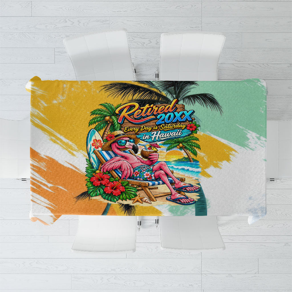 Hawaii Retirement Vacation Tablecloth Tropical Sunset Beach Pink Flamingo Surfboard Palm Tree TS04 Yellow Green - Polynesian Pride