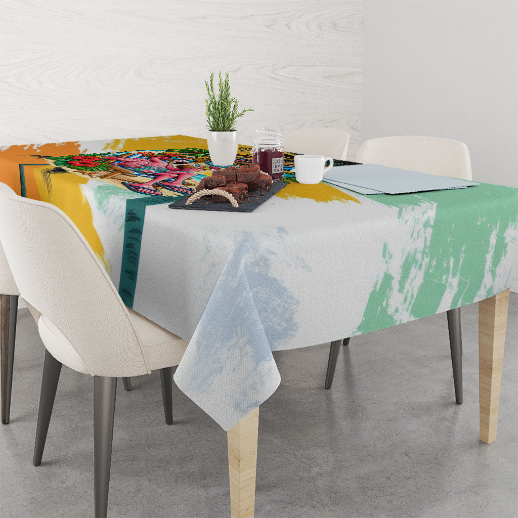 Hawaii Retirement Vacation Tablecloth Tropical Sunset Beach Pink Flamingo Surfboard Palm Tree TS04 - Polynesian Pride