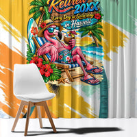 Hawaii Retirement Vacation Window Curtain Tropical Sunset Beach Pink Flamingo Surfboard Palm Tree TS04 - Polynesian Pride