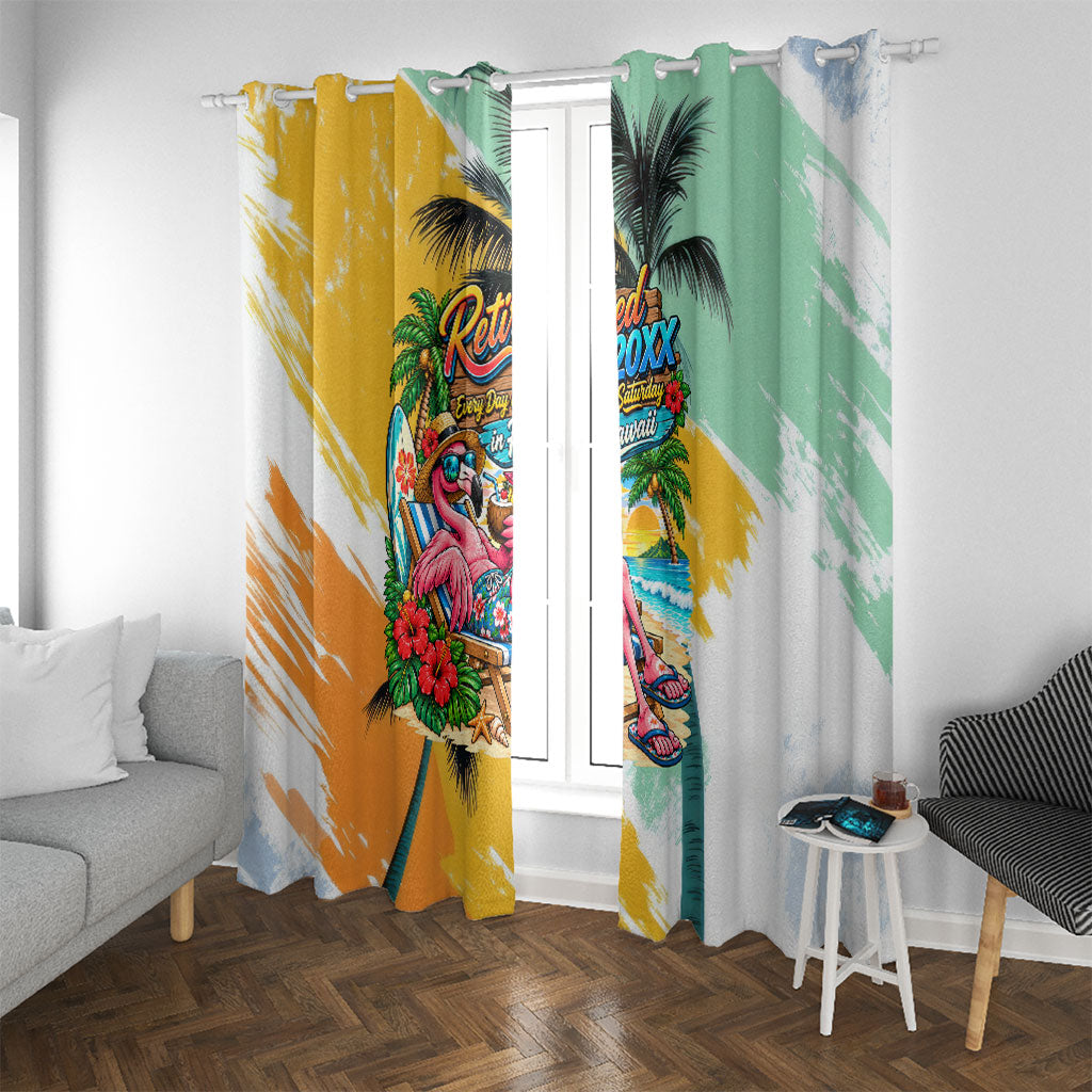 Hawaii Retirement Vacation Window Curtain Tropical Sunset Beach Pink Flamingo Surfboard Palm Tree TS04 With Grommets Yellow Green - Polynesian Pride
