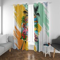 Hawaii Retirement Vacation Window Curtain Tropical Sunset Beach Pink Flamingo Surfboard Palm Tree TS04 With Grommets Yellow Green - Polynesian Pride