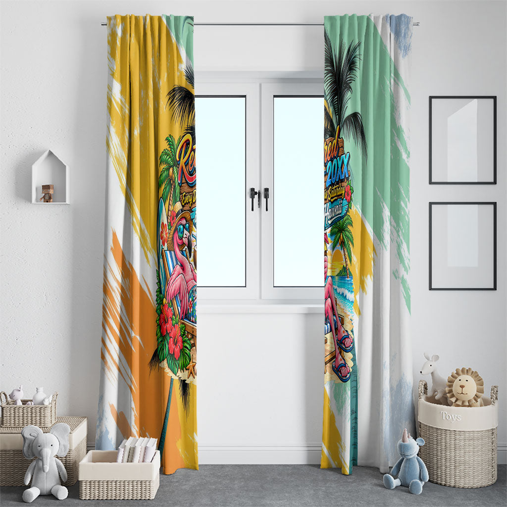 Hawaii Retirement Vacation Window Curtain Tropical Sunset Beach Pink Flamingo Surfboard Palm Tree TS04 - Polynesian Pride
