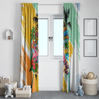Hawaii Retirement Vacation Window Curtain Tropical Sunset Beach Pink Flamingo Surfboard Palm Tree TS04 - Polynesian Pride