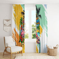 Hawaii Retirement Vacation Window Curtain Tropical Sunset Beach Pink Flamingo Surfboard Palm Tree TS04 - Polynesian Pride