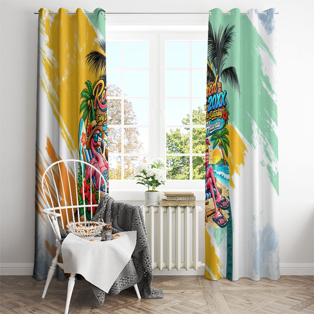 Hawaii Retirement Vacation Window Curtain Tropical Sunset Beach Pink Flamingo Surfboard Palm Tree TS04 - Polynesian Pride