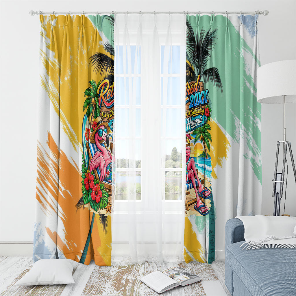 Hawaii Retirement Vacation Window Curtain Tropical Sunset Beach Pink Flamingo Surfboard Palm Tree TS04 - Polynesian Pride