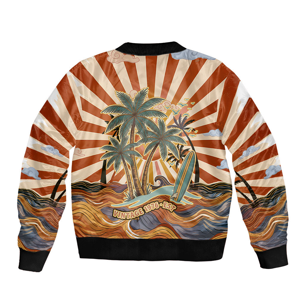 Aloha Nifty 50th Birthday Hawaii Bomber Jacket Vintage Retro Sunburst Tropical Palm Tree Surfboard Art TS04 - Polynesian Pride