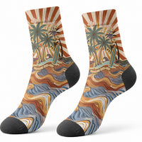 Aloha Nifty 50th Birthday Hawaii Crew Socks Vintage Retro Sunburst Tropical Palm Tree Surfboard Art TS04 - Polynesian Pride