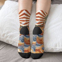 Aloha Nifty 50th Birthday Hawaii Crew Socks Vintage Retro Sunburst Tropical Palm Tree Surfboard Art TS04 - Polynesian Pride