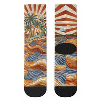 Aloha Nifty 50th Birthday Hawaii Crew Socks Vintage Retro Sunburst Tropical Palm Tree Surfboard Art TS04 - Polynesian Pride