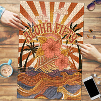 Aloha Nifty 50th Birthday Hawaii Puzzle Vintage Retro Sunburst Tropical Palm Tree Surfboard Art TS04 Orange Beige - Polynesian Pride