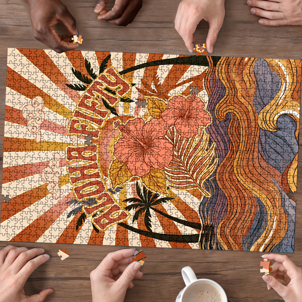 Aloha Nifty 50th Birthday Hawaii Puzzle Vintage Retro Sunburst Tropical Palm Tree Surfboard Art TS04 - Polynesian Pride