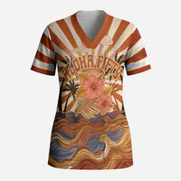 Aloha Nifty 50th Birthday Hawaii Scrub Top Vintage Retro Sunburst Tropical Palm Tree Surfboard Art TS04 Adult Orange Beige - Polynesian Pride