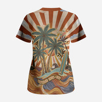 Aloha Nifty 50th Birthday Hawaii Scrub Top Vintage Retro Sunburst Tropical Palm Tree Surfboard Art TS04 - Polynesian Pride
