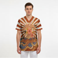 Aloha Nifty 50th Birthday Hawaii Scrub Top Vintage Retro Sunburst Tropical Palm Tree Surfboard Art TS04 - Polynesian Pride