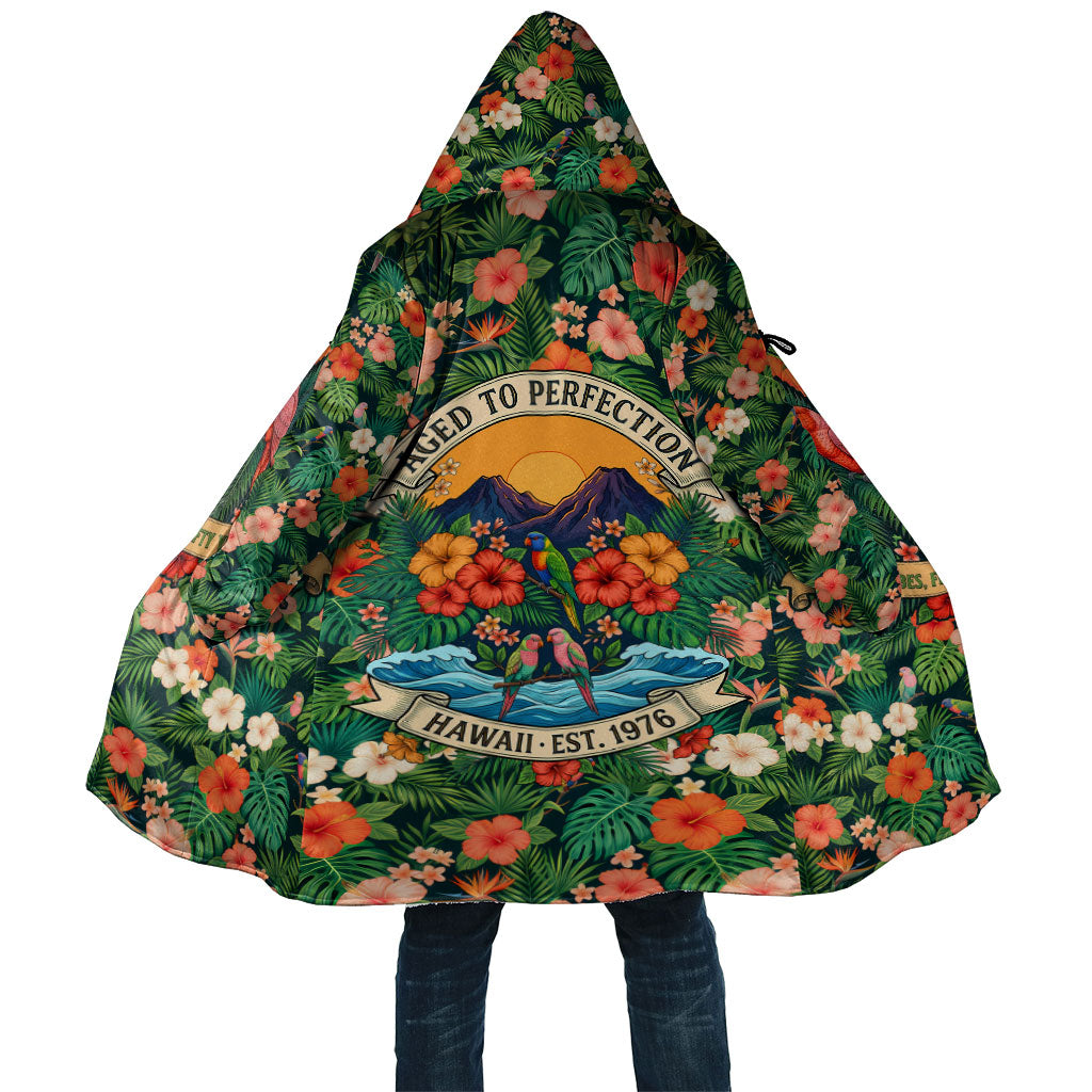 Hawaii 50th Birthday Cloak Tropical Vintage Floral Hibiscus Parrot Island Sunset Art TS04 Unisex Green Pink - Polynesian Pride