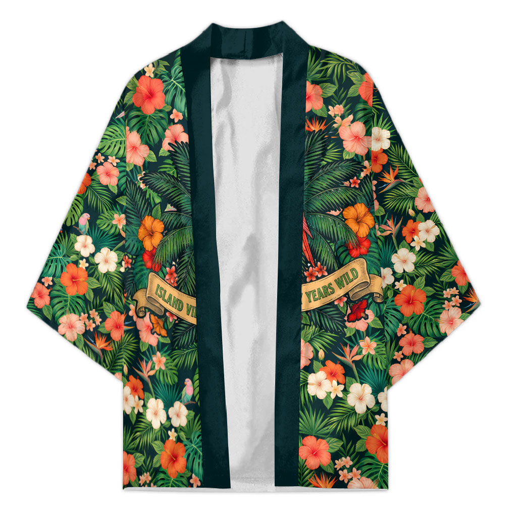 Hawaii 50th Birthday Kimono Tropical Vintage Floral Hibiscus Parrot Island Sunset Art TS04 Unisex Green Pink - Polynesian Pride