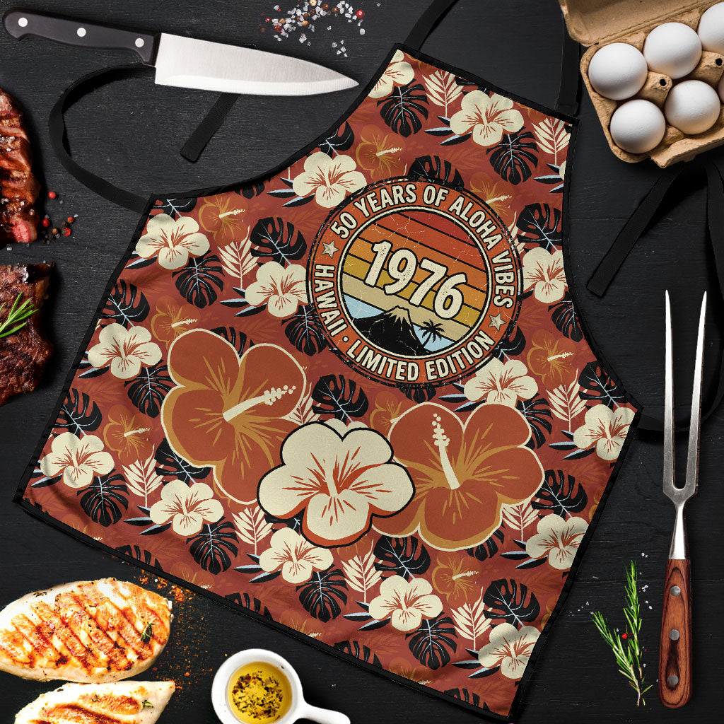 Hawaii 50th Birthday Apron Vintage 1976 Limited Edition Floral Surfboard Aloha Vibes