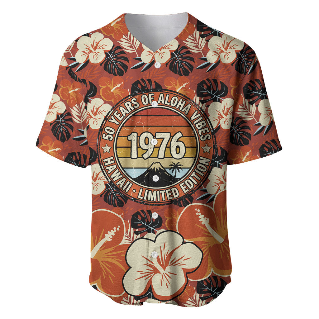 Hawaii 50th Birthday Baseball Jersey Vintage 1976 Limited Edition Floral Surfboard Aloha Vibes TS04 Orange Brown - Polynesian Pride