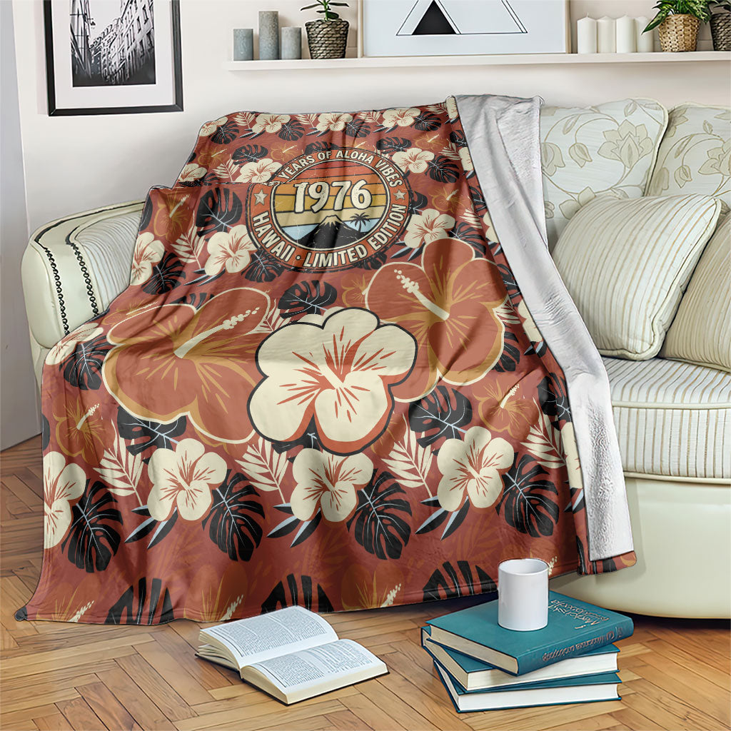 Hawaii 50th Birthday Blanket Vintage 1976 Limited Edition Floral Surfboard Aloha Vibes