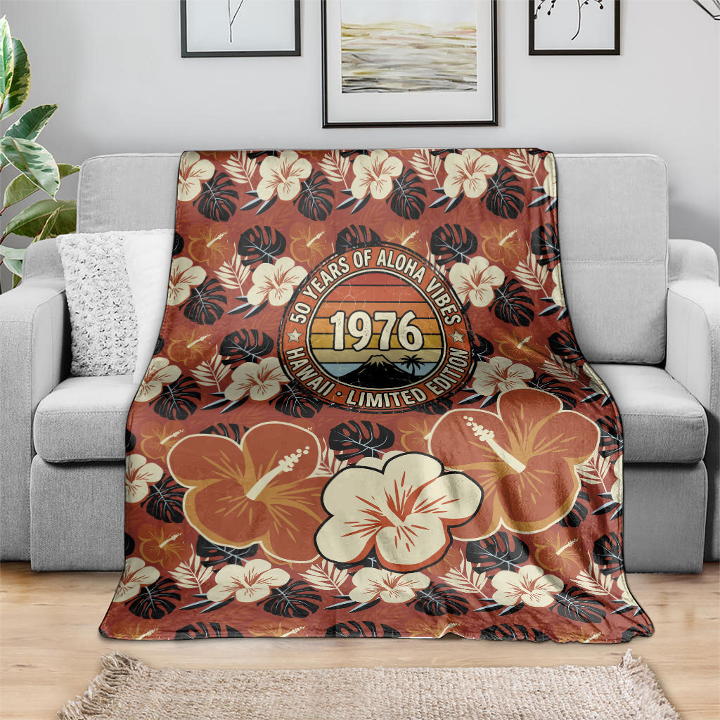 Hawaii 50th Birthday Blanket Vintage 1976 Limited Edition Floral Surfboard Aloha Vibes