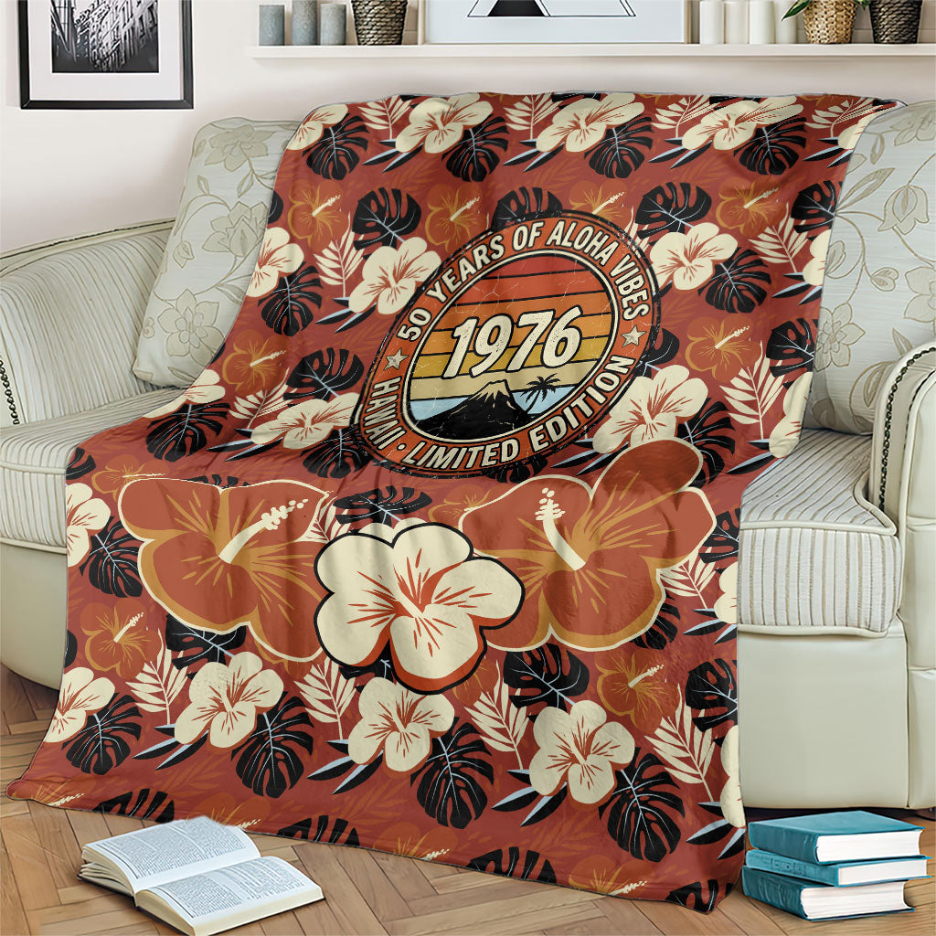 Hawaii 50th Birthday Blanket Vintage 1976 Limited Edition Floral Surfboard Aloha Vibes
