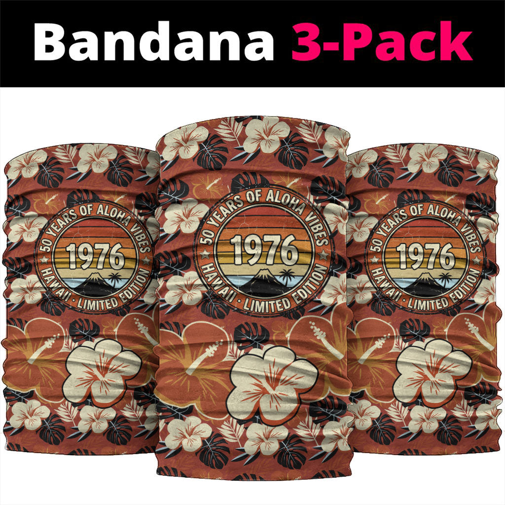 Hawaii 50th Birthday Neck Gaiter Vintage 1976 Limited Edition Floral Surfboard Aloha Vibes TS04 package One Size: 25*50cm Orange Brown - Polynesian Pride