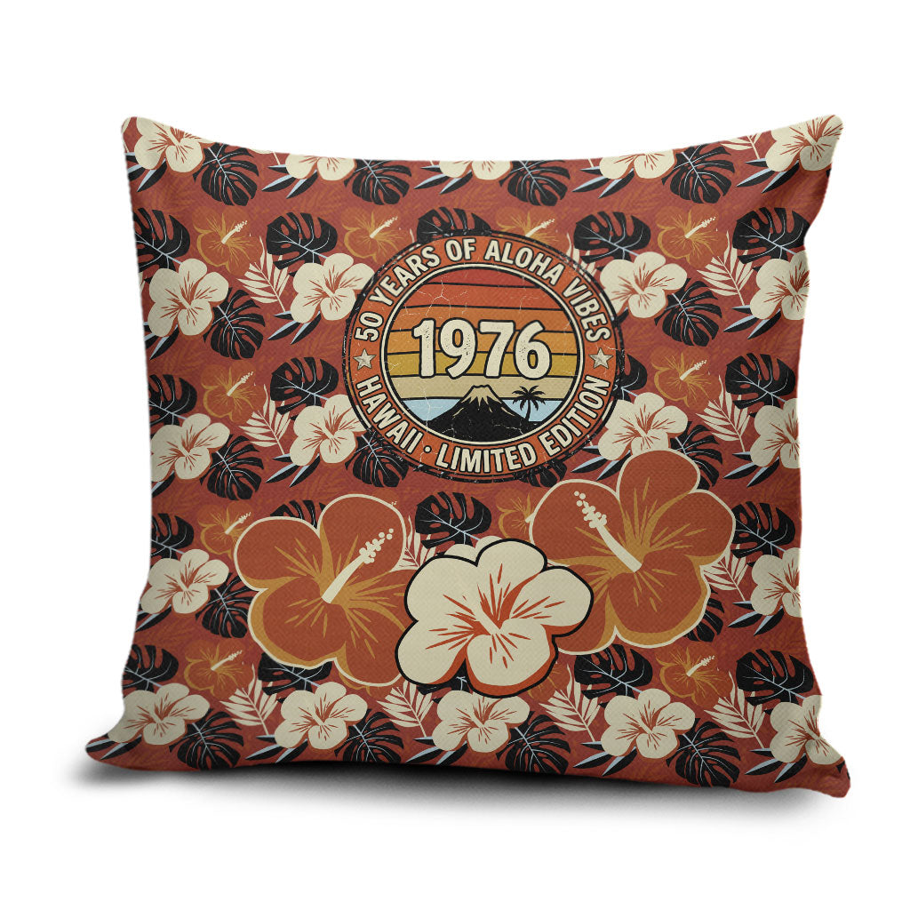 Hawaii 50th Birthday Pillow Cover Vintage 1976 Limited Edition Floral Surfboard Aloha Vibes TS04 Orange Brown - Polynesian Pride