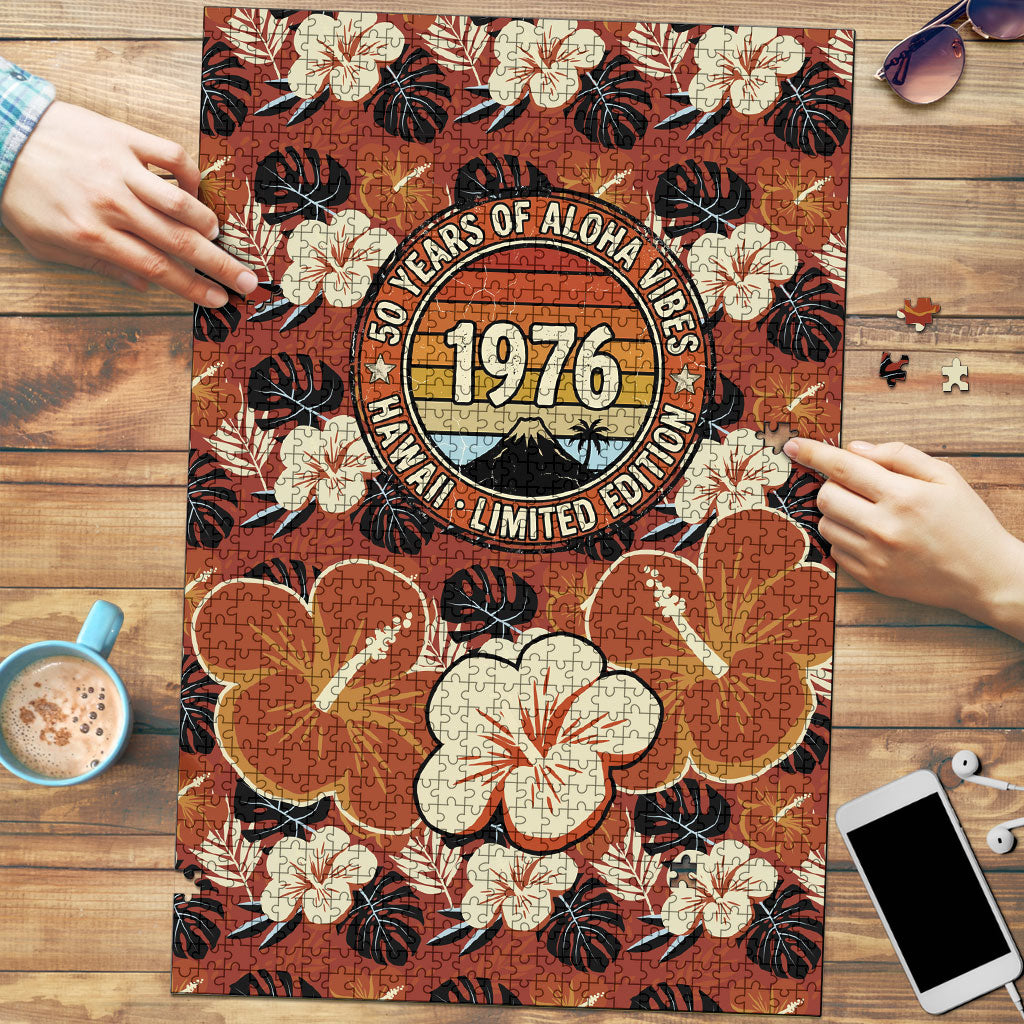 Hawaii 50th Birthday Puzzle Vintage 1976 Limited Edition Floral Surfboard Aloha Vibes TS04 Orange Brown - Polynesian Pride