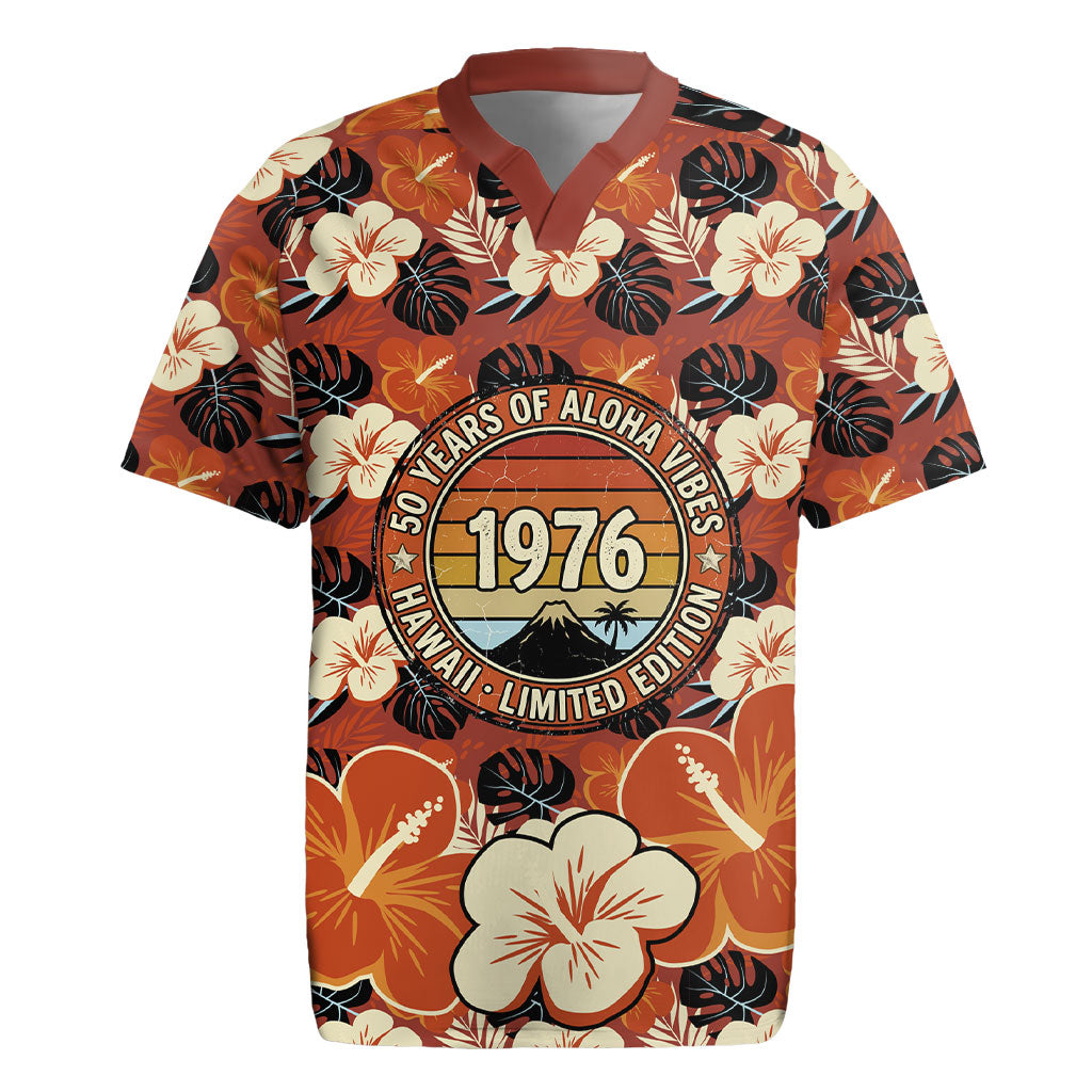 Hawaii 50th Birthday Rugby Jersey Vintage 1976 Limited Edition Floral Surfboard Aloha Vibes TS04 Orange Brown - Polynesian Pride