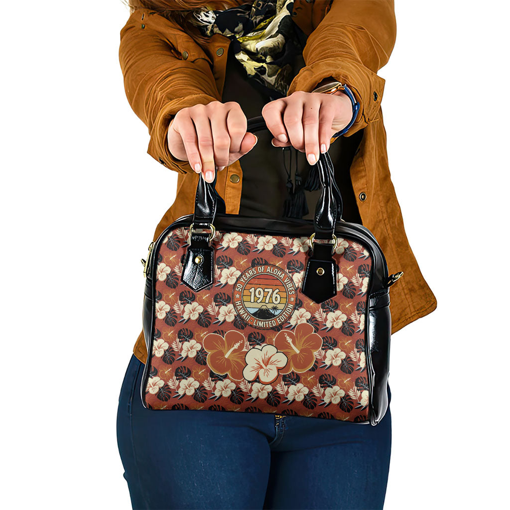 Hawaii 50th Birthday Shoulder Handbag Vintage 1976 Limited Edition Floral Surfboard Aloha Vibes TS04 One Size Orange Brown - Polynesian Pride