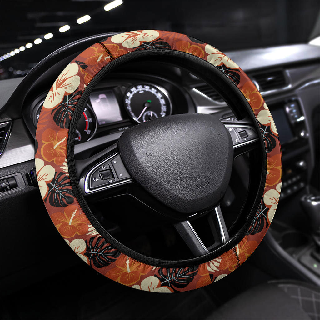 Hawaii 50th Birthday Steering Wheel Cover Vintage 1976 Limited Edition Floral Surfboard Aloha Vibes TS04 Universal Fit Orange Brown - Polynesian Pride