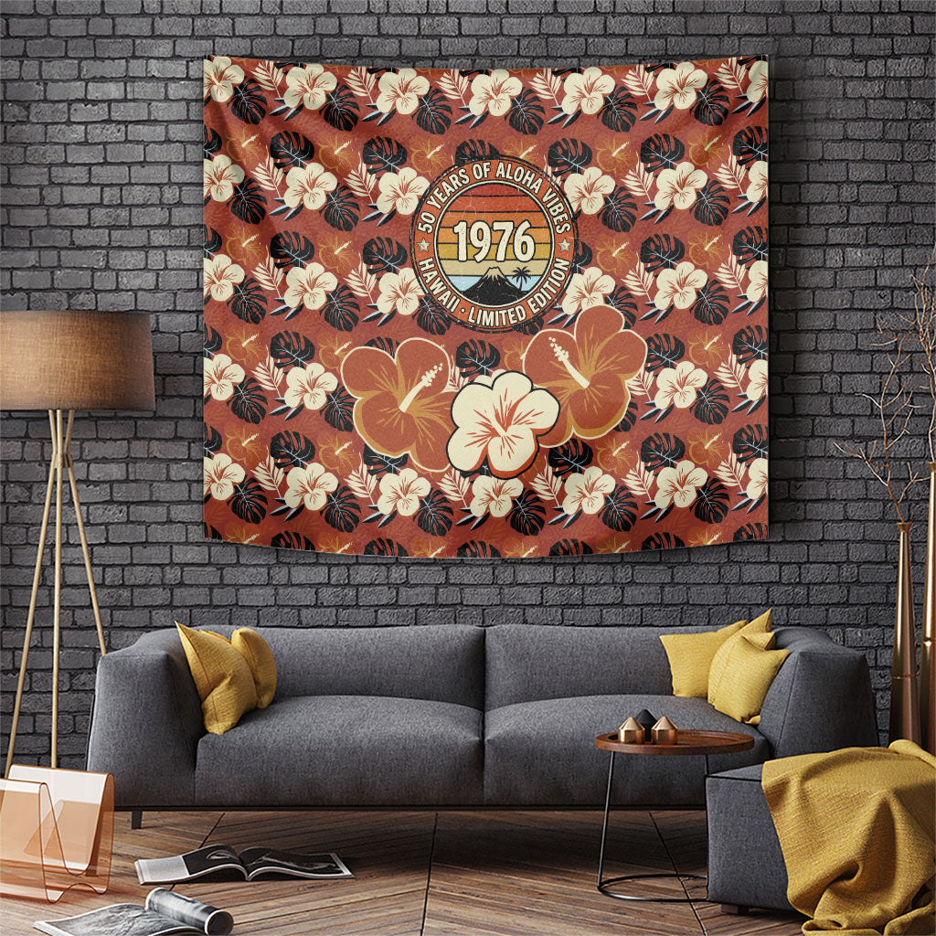 Hawaii 50th Birthday Tapestry Vintage 1976 Limited Edition Floral Surfboard Aloha Vibes TS04 Orange Brown - Polynesian Pride
