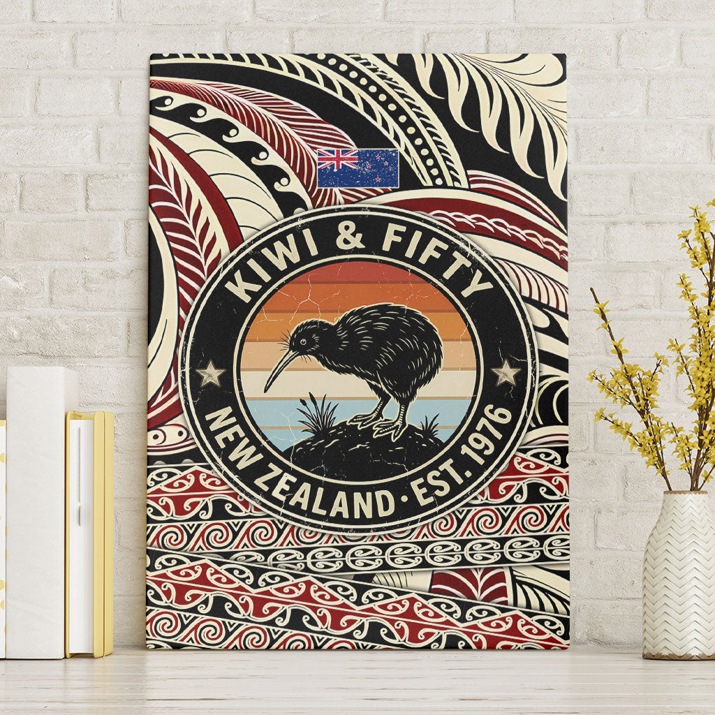 New Zealand 50th Birthday Kiwi Canvas Wall Art Vintage Est 1976 Kiwi Sunset Maori TS04 Without Frame Red Beige - Polynesian Pride
